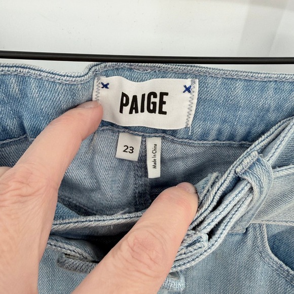 PAIGE Anessa High Rise Belted Wide Leg Jeans Light Blue Wash Denim 23 TALL LONG - Picture 5 of 8